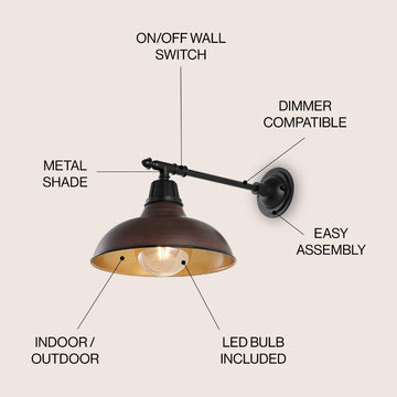 Wallace 12.25" Farmhouse Industrial Indoor/Outdoor Iron LED Victorian Arm Outdoor Sconce